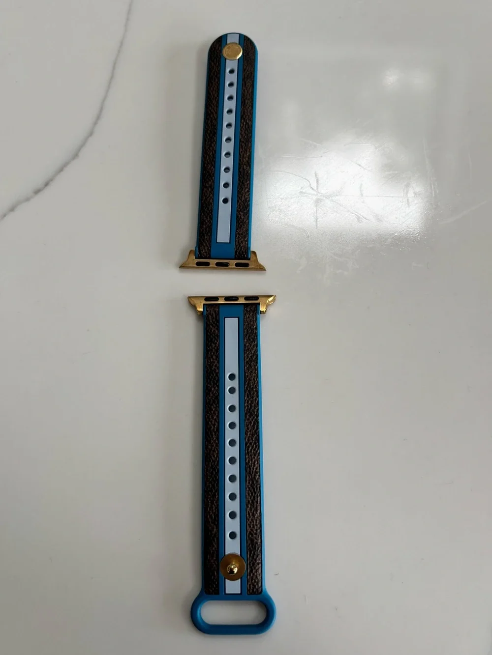 38 MM Michael Kors Blue and Brown Stripe Smartwatch Strap with Gold Accents
